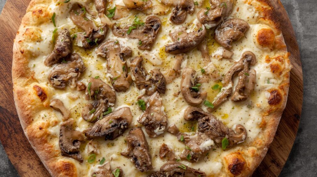 pizza bianca vegana con funghi e tartufo