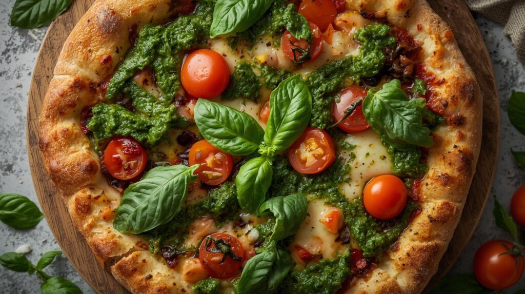 pizza vegana con pesto