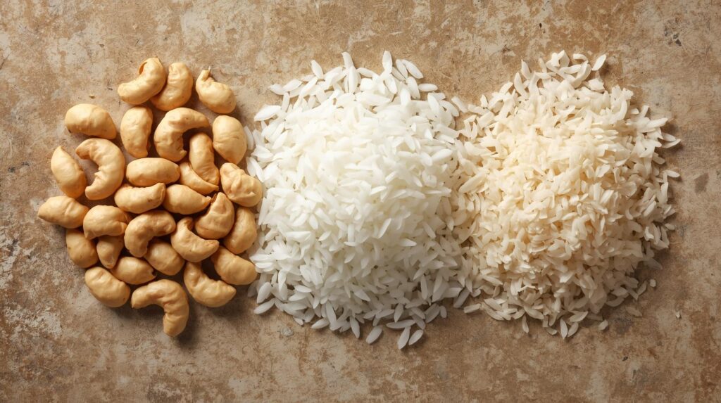 anacardi, soia, riso, cocco